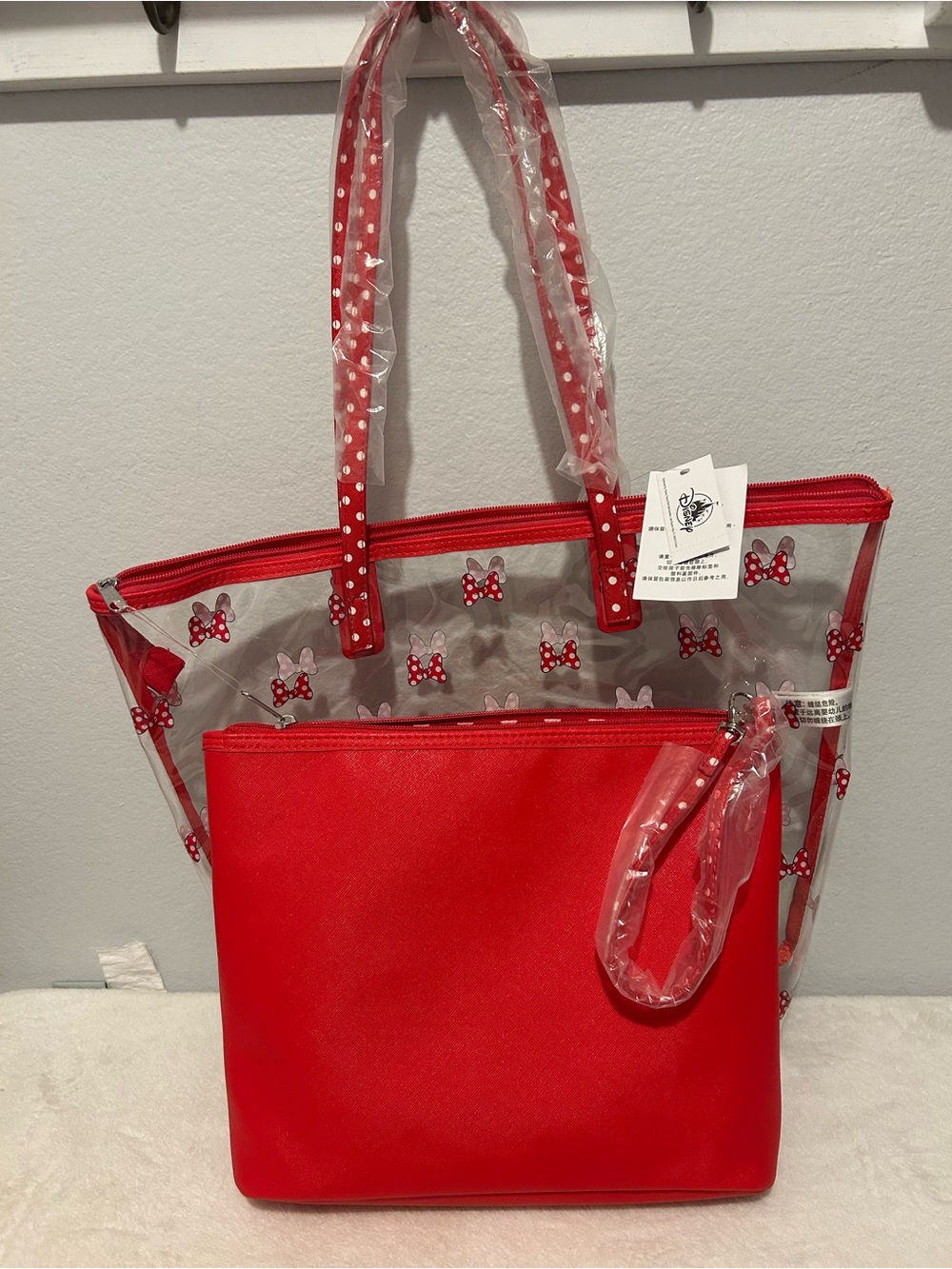Disney Red Clear Tote with Red Polka Dot Bow Pouch NWT - Picture 2 of 6